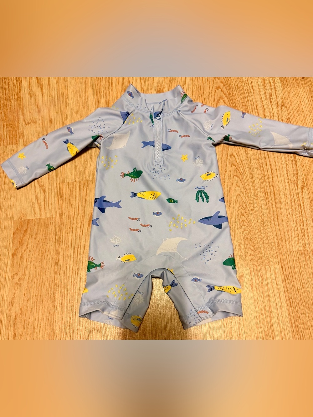 Carter's Light Blue Sea Life Long Sleeve Swim Romper